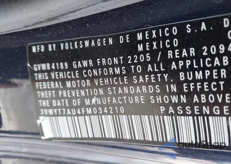 2015 Volkswagen Golf Gti 2.0T S 2-Door from USA, damaged, VIN 3VWYT7AU4FM034210